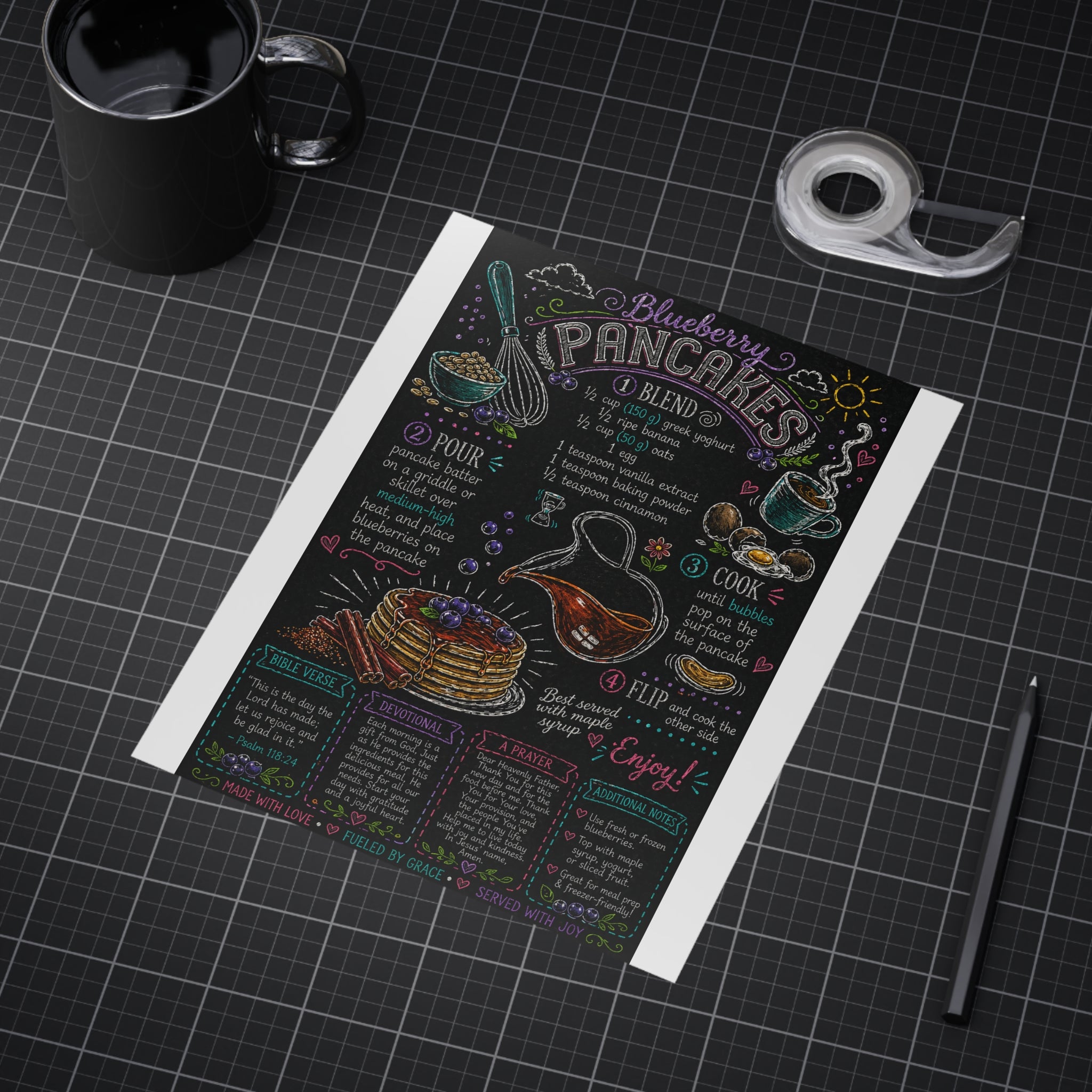Blueberry Pancakes Recipe Print — Chalkboard Kitchen Art Unframed