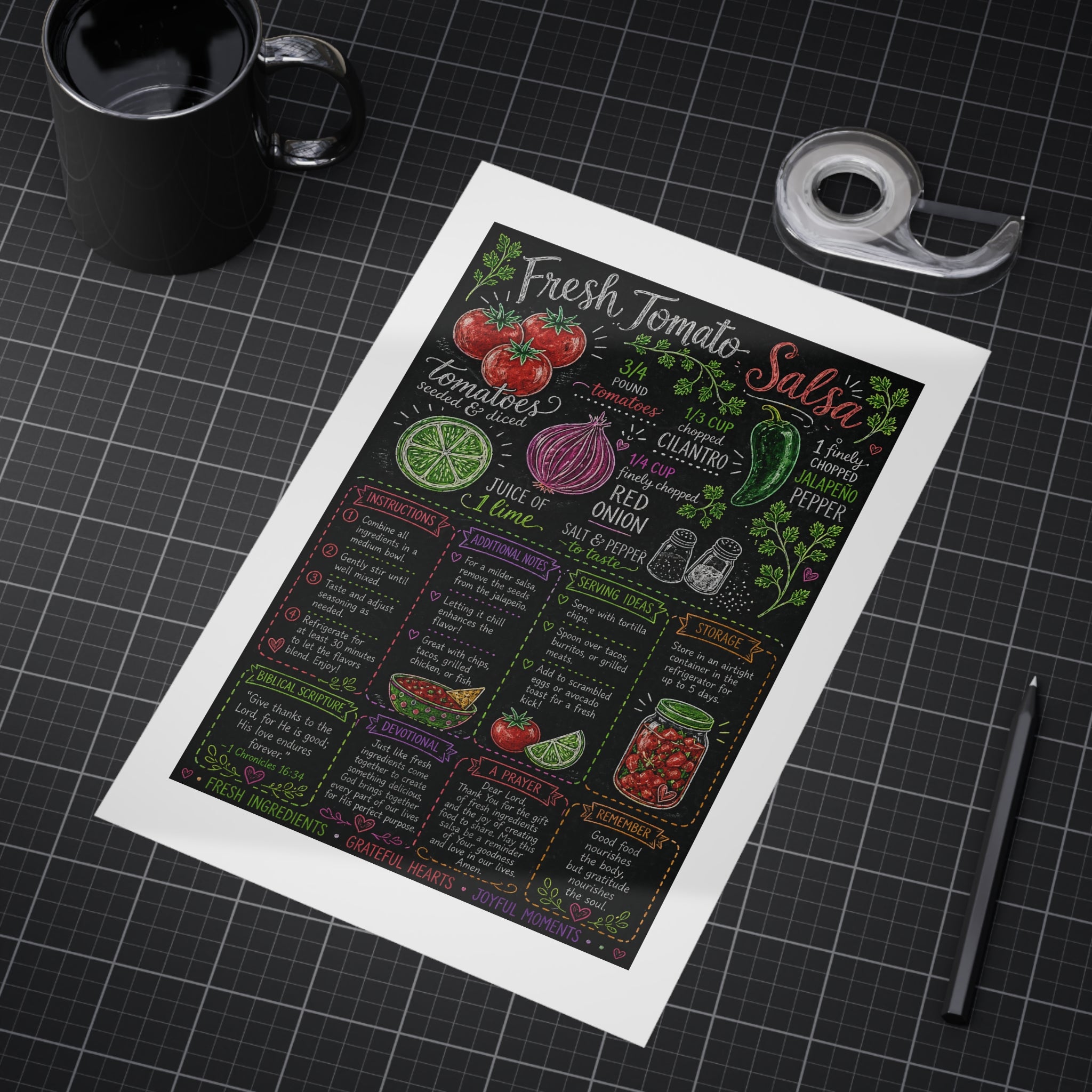 Fresh Tomato Salsa Recipe Print Unframed | Kitchen Chalkboard Art