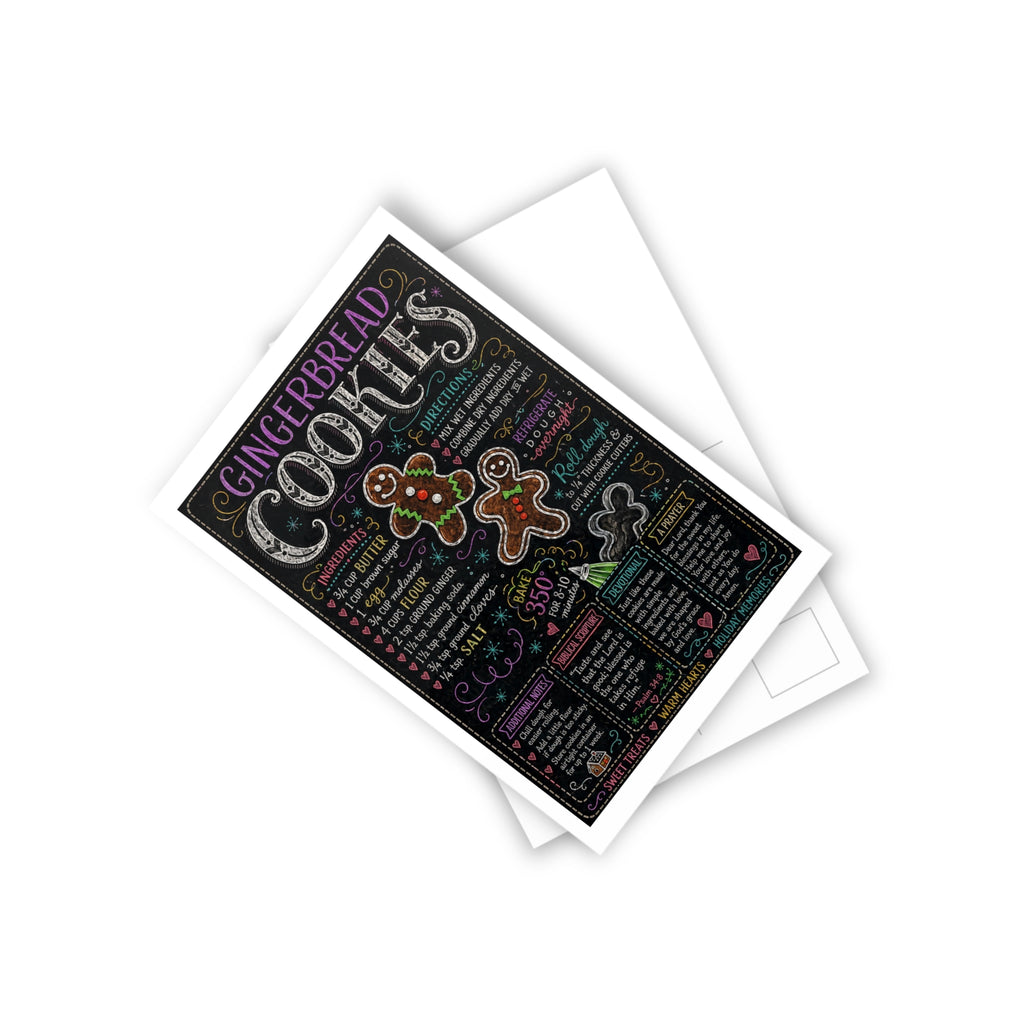 Gingerbread Cookies Recipe Holiday Postcards | Holiday Baking Illustrated Cards (10 pcs)
