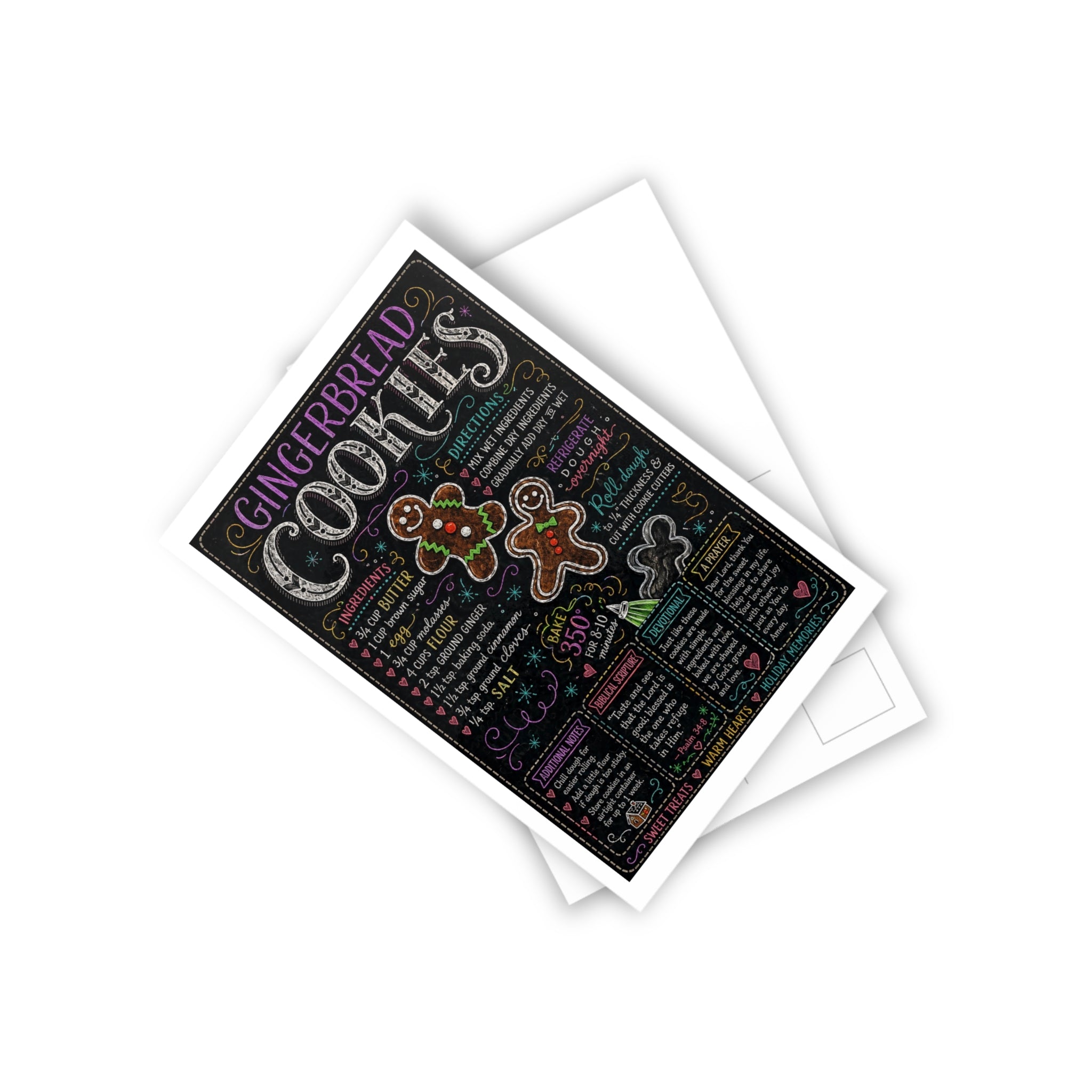 Gingerbread Cookies Recipe Holiday Postcards | Holiday Baking Illustrated Cards (10 pcs)