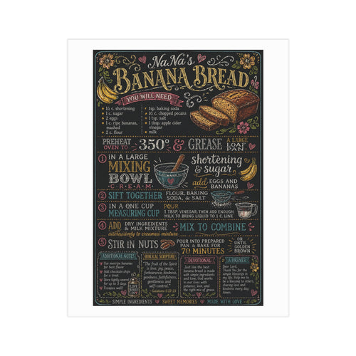 Banana Bread Recipe Chalkboard Print Unframed Prints | Kitchen Wall Art, Baking Decor