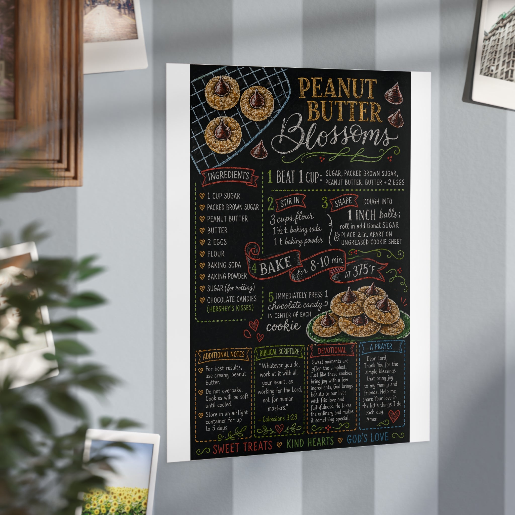 Peanut Butter Blossoms Recipe Print Unframed Print | Kitchen Wall Art, Baking Chalkboard
