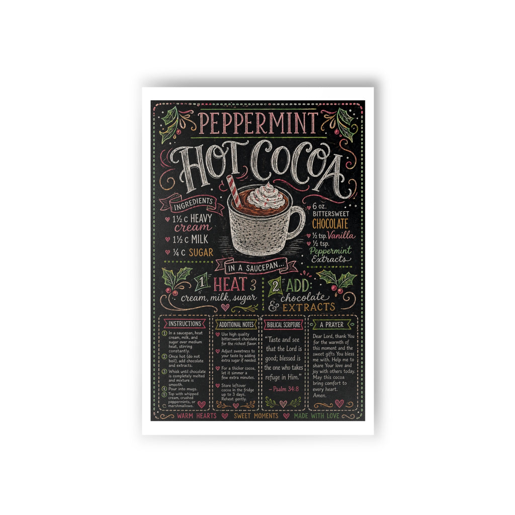 Peppermint Hot Cocoa Recipe Postcards | Holiday Recipe Card Set
