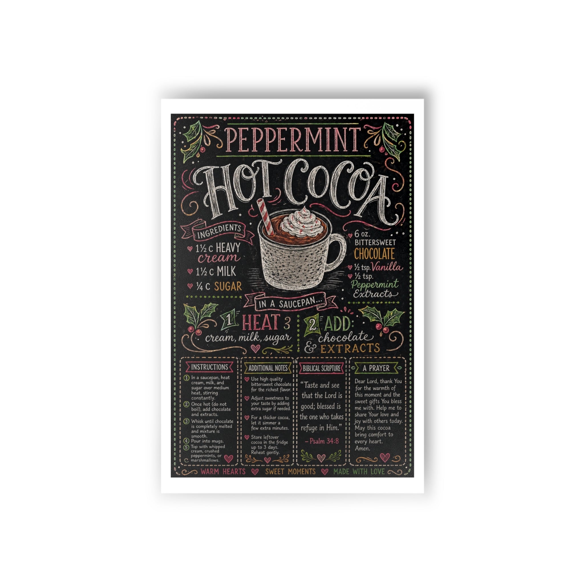 Peppermint Hot Cocoa Recipe Postcards | Holiday Recipe Card Set