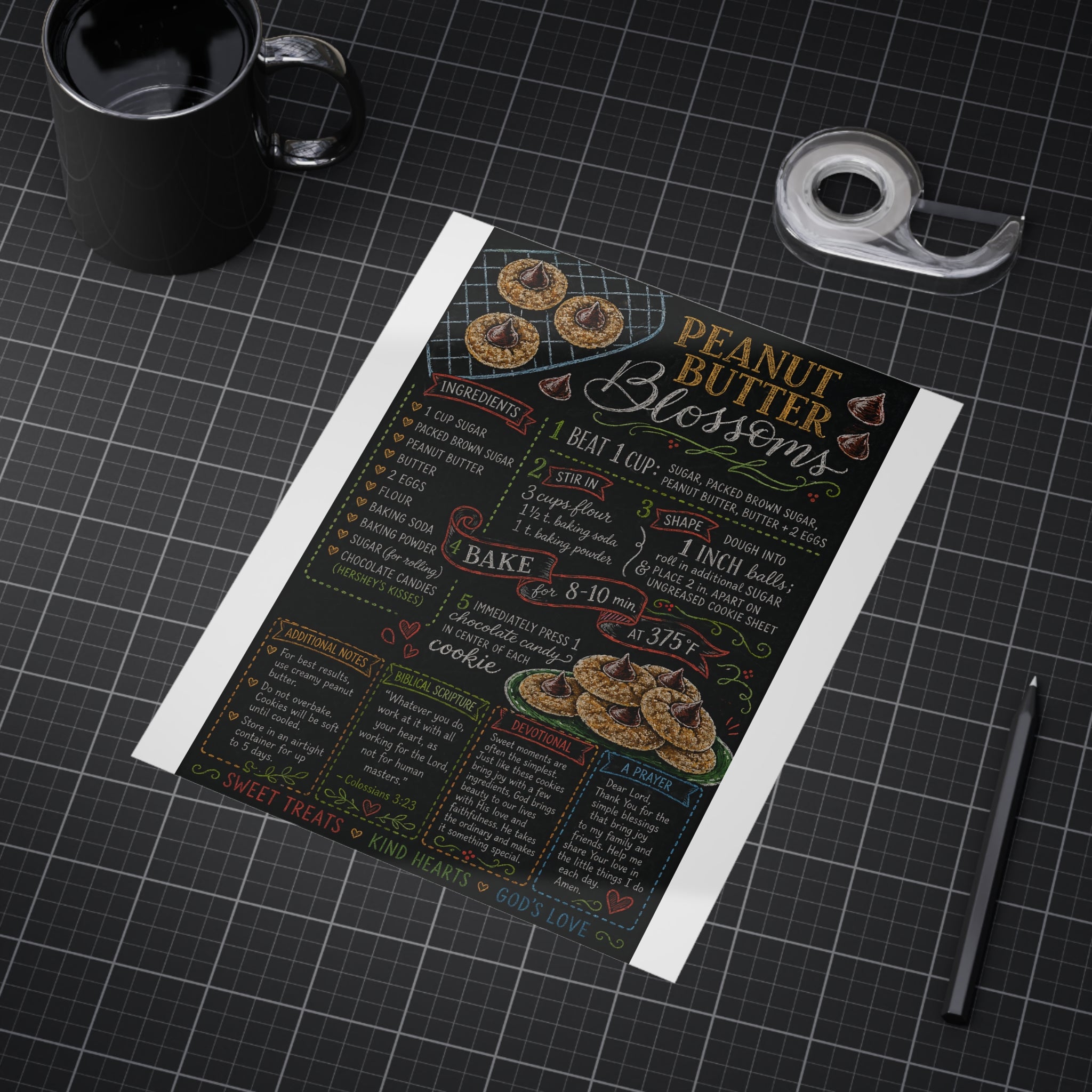 Peanut Butter Blossoms Recipe Print Unframed Print | Kitchen Wall Art, Baking Chalkboard