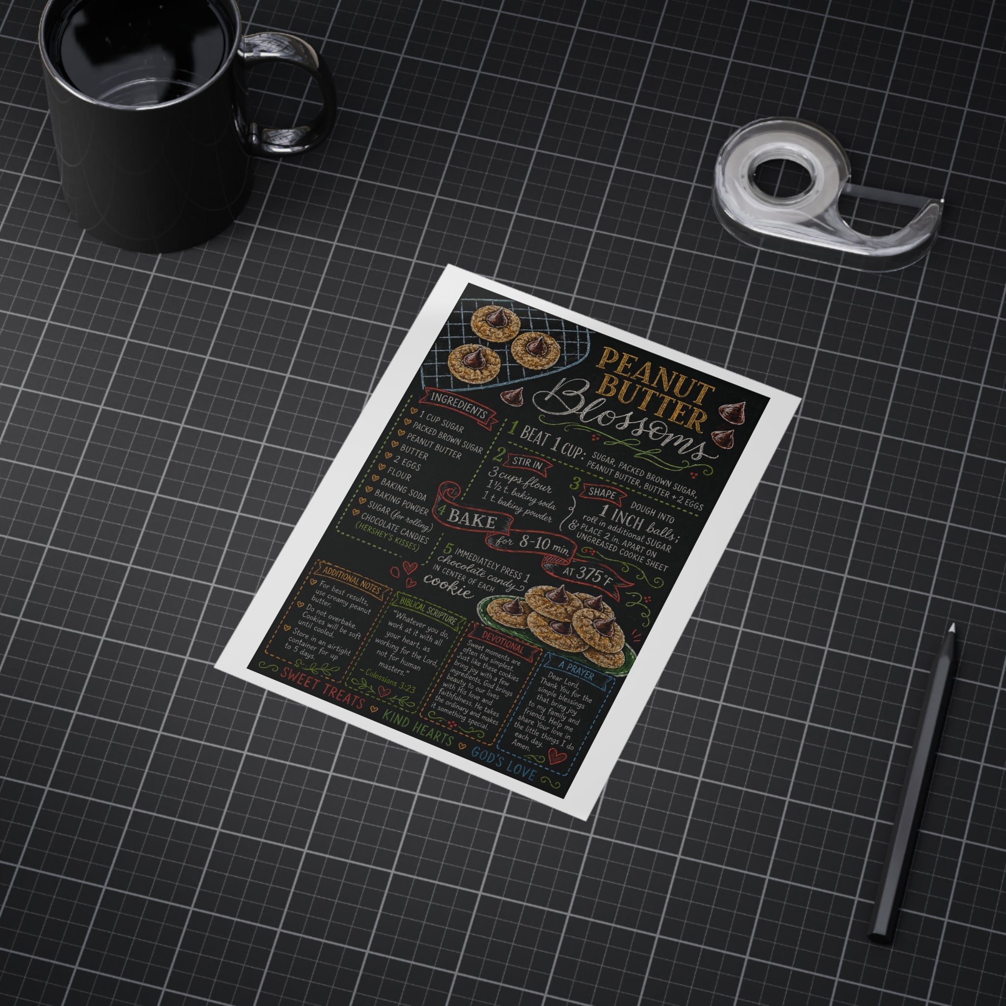 Peanut Butter Blossoms Recipe Print Unframed Print | Kitchen Wall Art, Baking Chalkboard