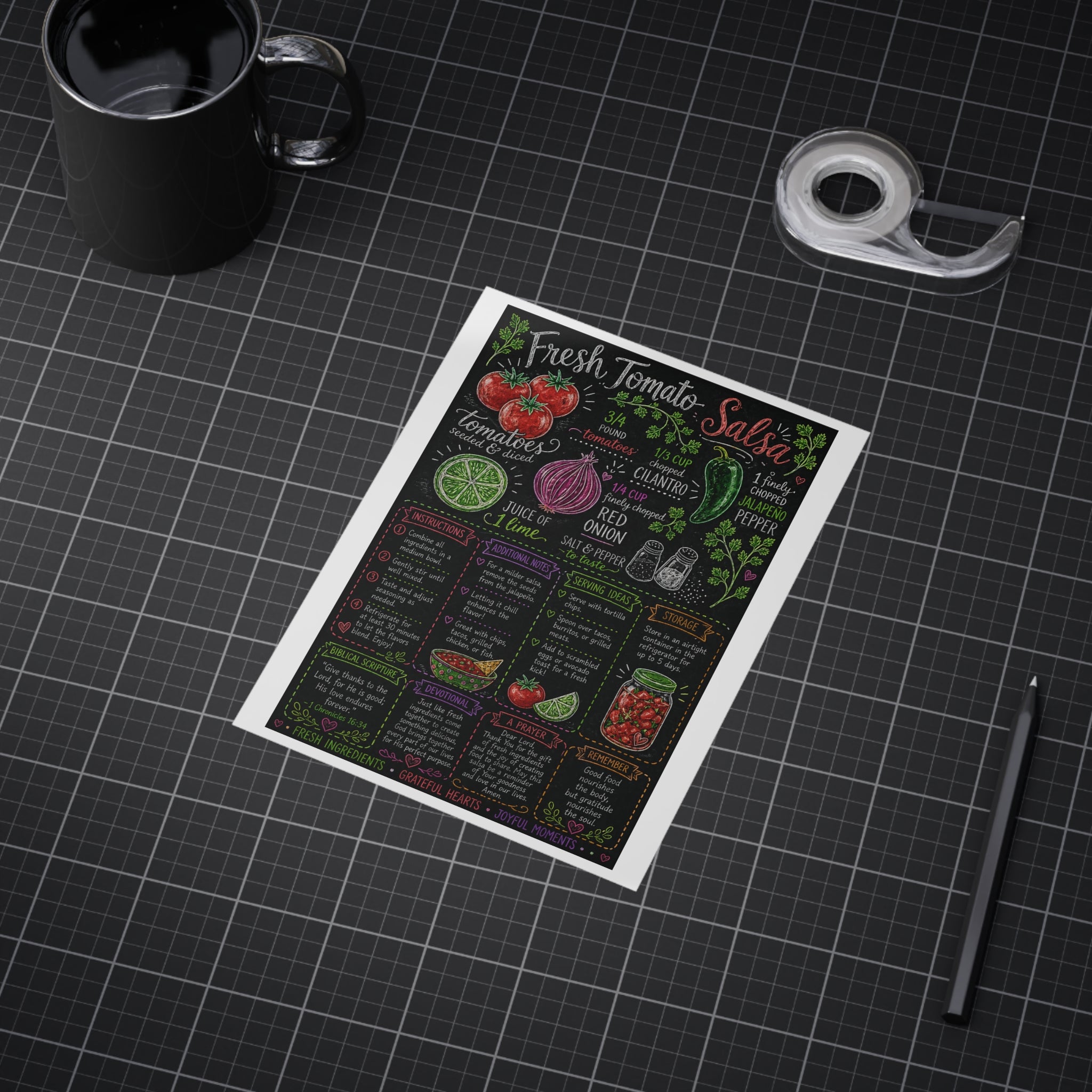 Fresh Tomato Salsa Recipe Print Unframed | Kitchen Chalkboard Art