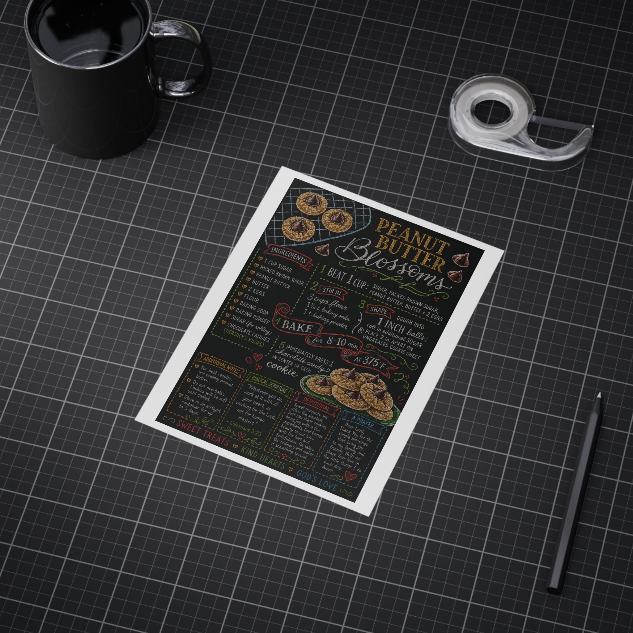 Peanut Butter Blossoms Recipe Print Unframed Print | Kitchen Wall Art, Baking Chalkboard