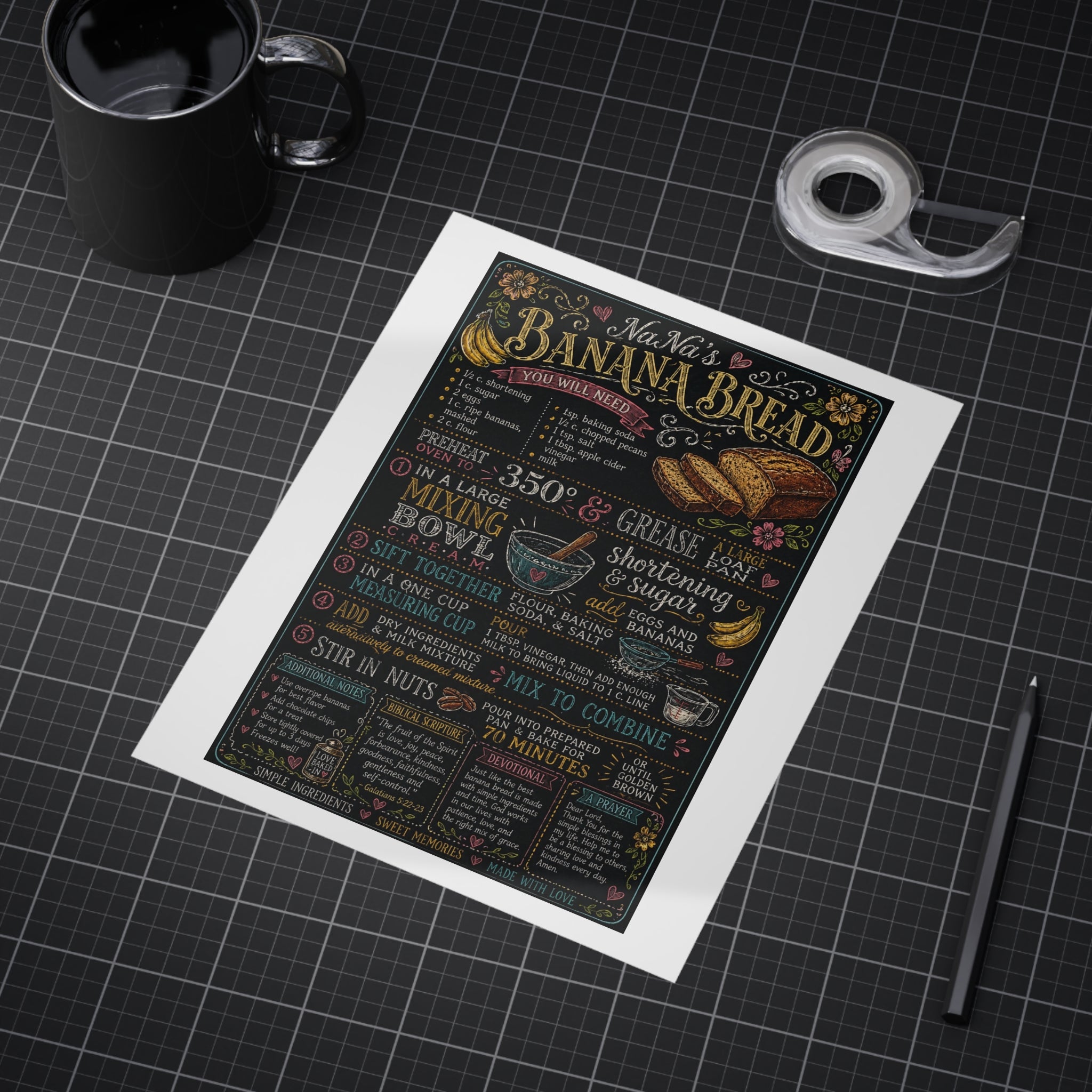 Banana Bread Recipe Chalkboard Print Unframed Prints | Kitchen Wall Art, Baking Decor
