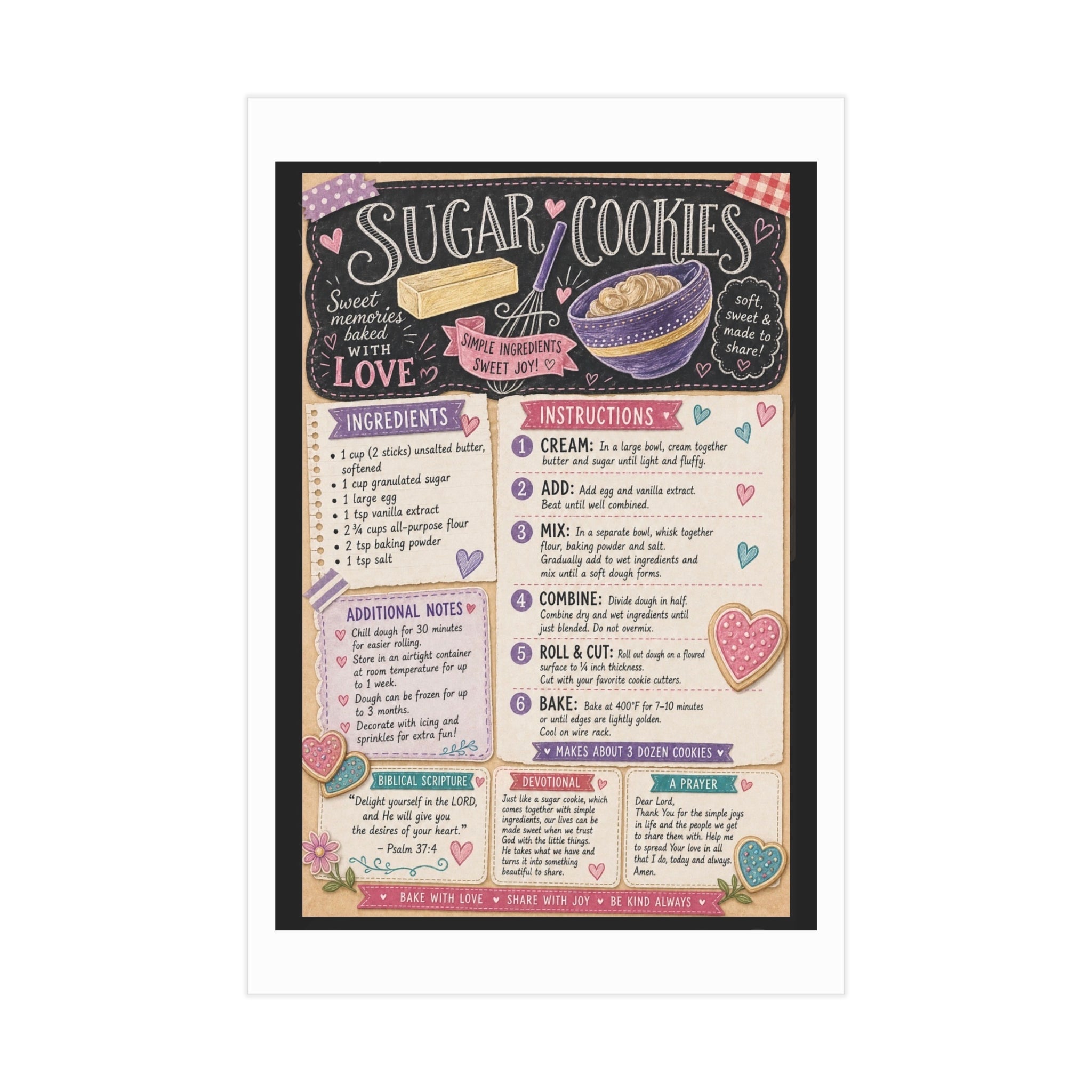 Sugar Cookies Recipe Print — Decorative Kitchen Art Print