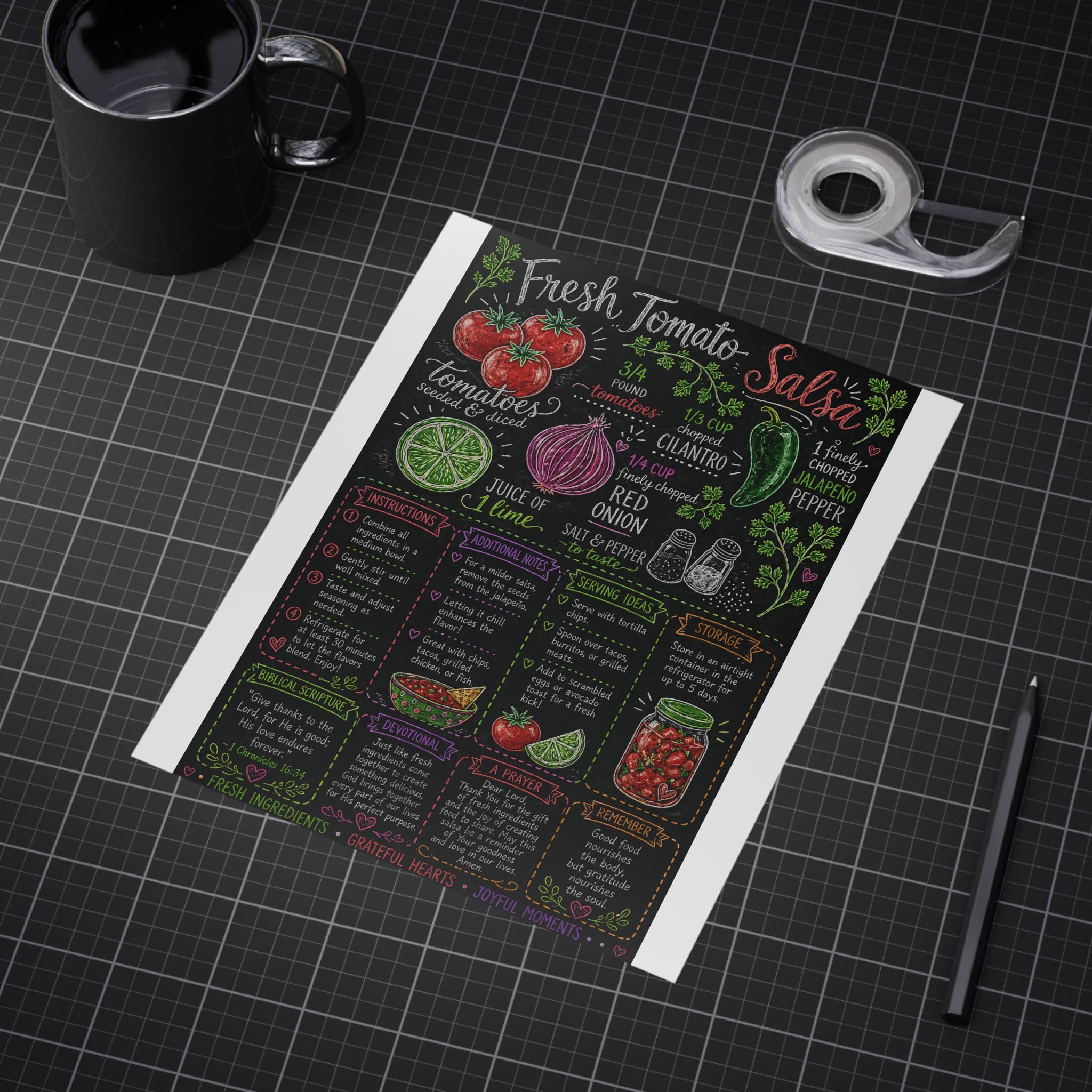Fresh Tomato Salsa Recipe Print Unframed | Kitchen Chalkboard Art