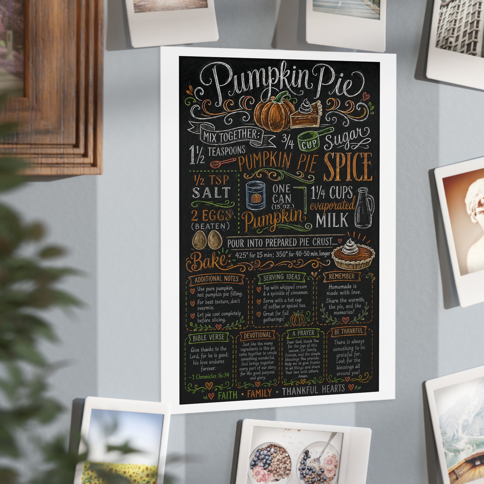 Pumpkin Pie Recipe Chalkboard Art Print — Kitchen Wall Decor
