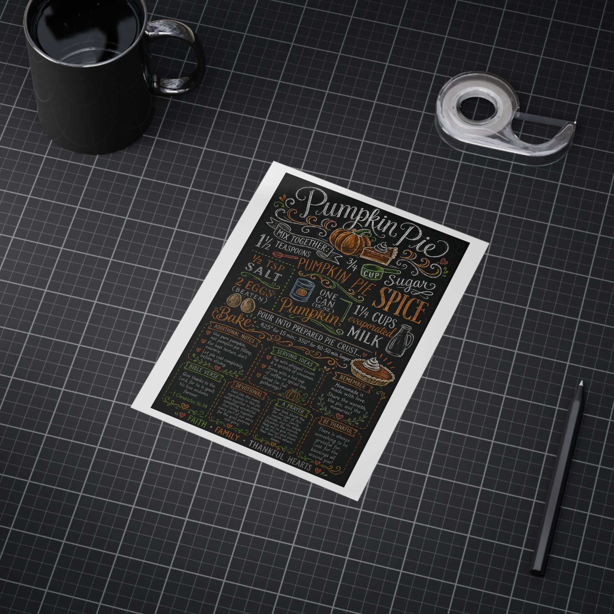Pumpkin Pie Recipe Chalkboard Art Print — Kitchen Wall Decor