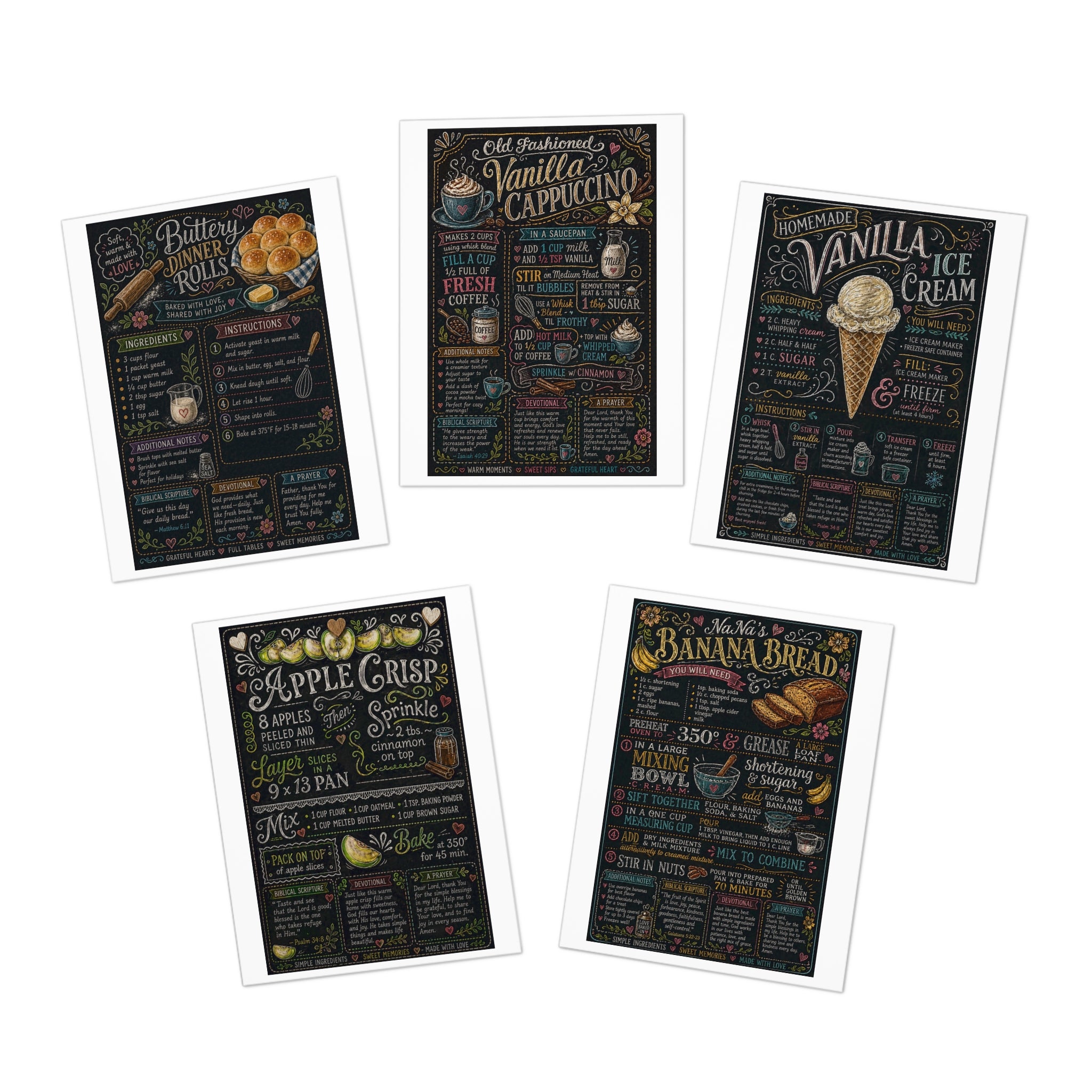 Recipe Chalkboard Illustration Greeting Cards, 5-Pack