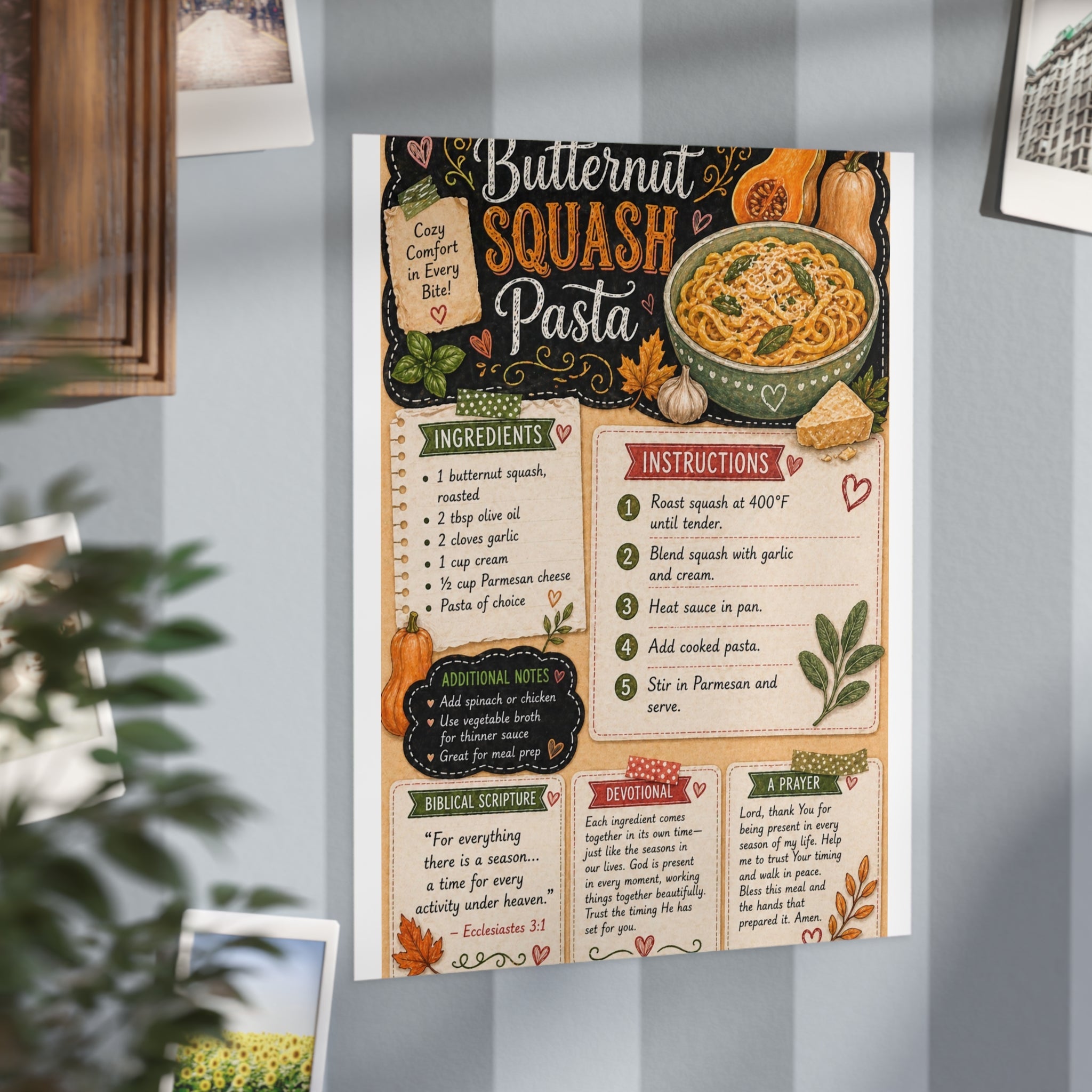 Butternut Squash Pasta Recipe Print — Kitchen Art Recipe Card